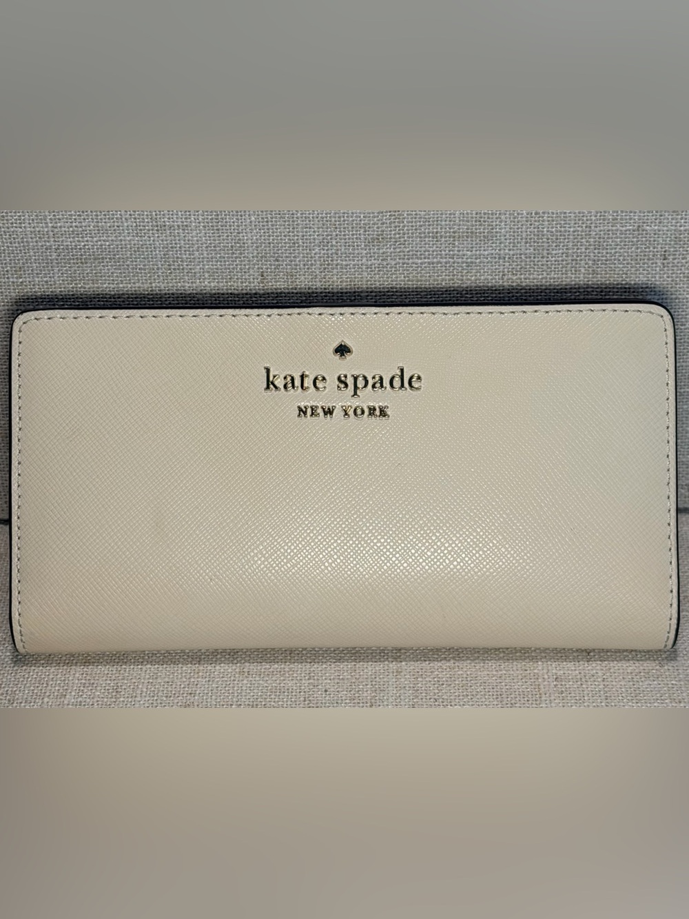 NWOT Kate Spade Warm Vellum Cream Saffiano Leather Large Slim Bifold Wallet